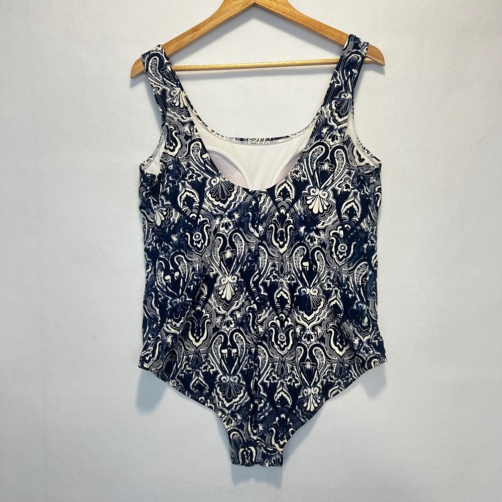 Catalina One Piece Swimsuit Padded Cups Blue Off White Geometric Pattern 18W/20W - Picture 2 of 7